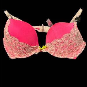 Victoria’s Secret Dream Angela Plunge Hot Pink Lace Bra Adds 2 Cups
